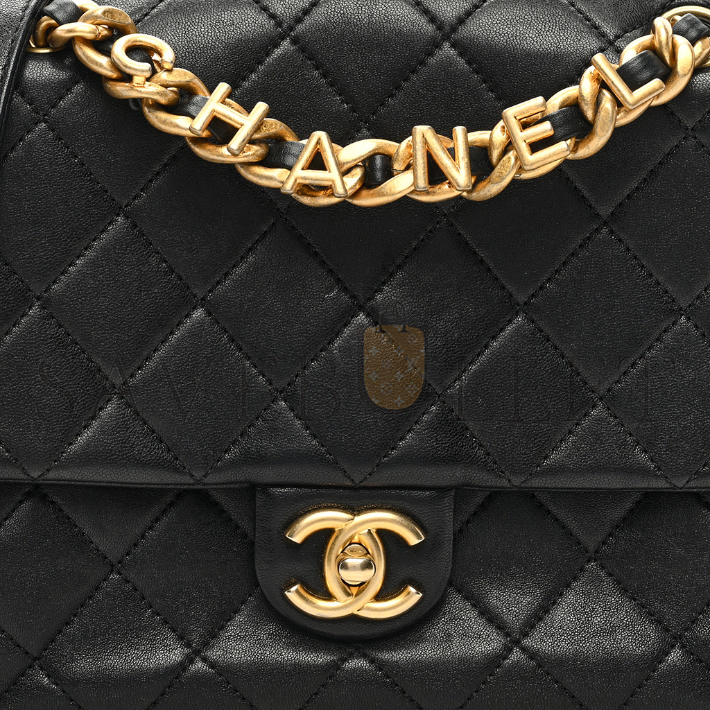 CHANEL MASTER LAMBSKIN QUILTED CHAINE LETTRE SQUARE FLAP BLACK (23*17*8cm) 